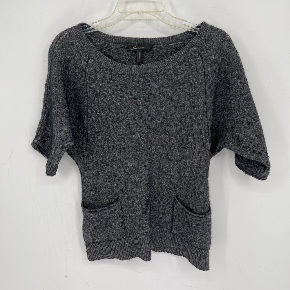 BCBGMAXAZRIA Women's Gray Dolman Sleeve Pocket Knit Sweater Size Large